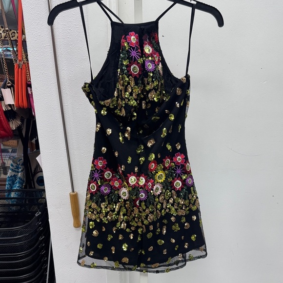 Lovers + Friends Black Floral Sequin Mini Dress Size XS - Picture 2 of 2